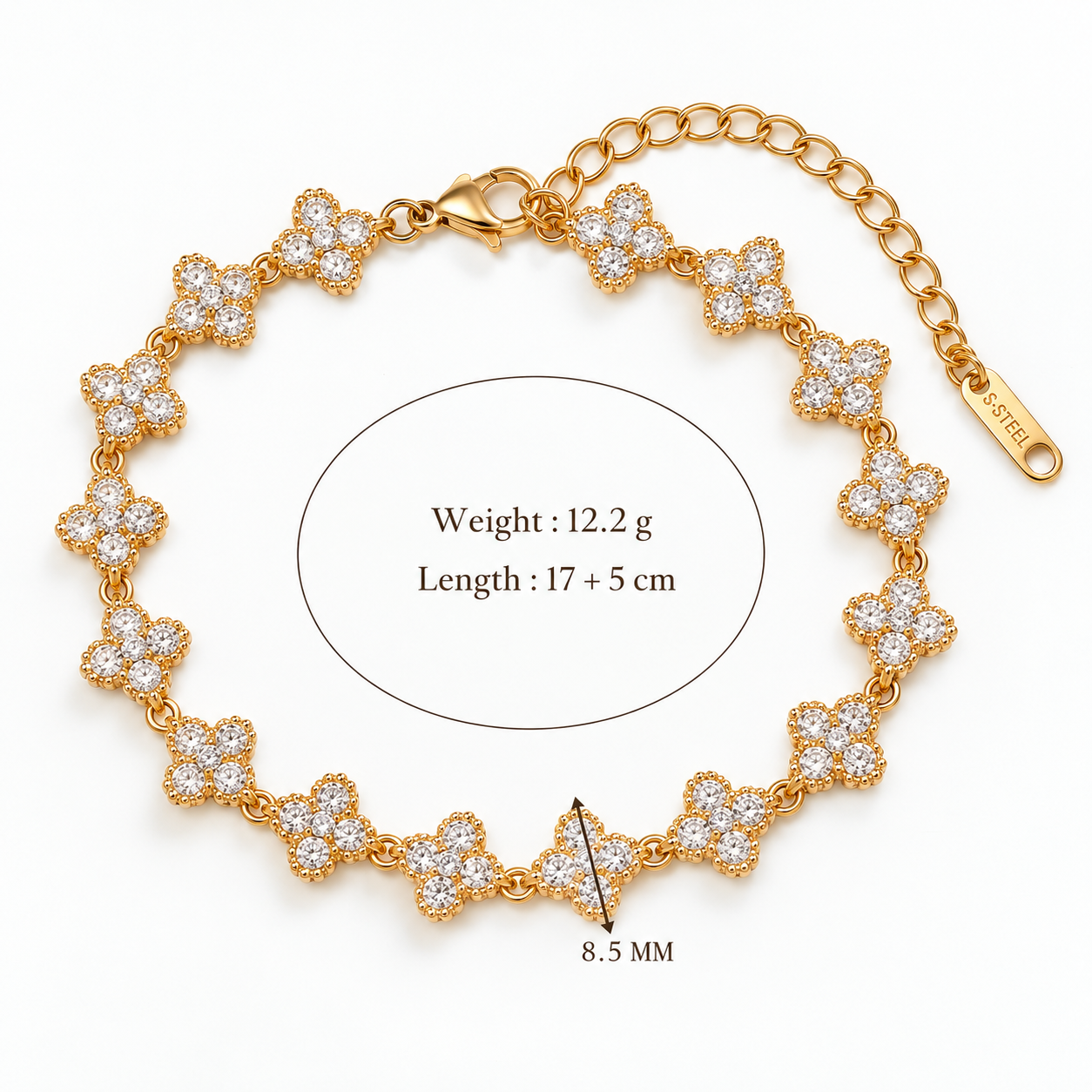 Gold Pavé Flower Bracelet Diagram